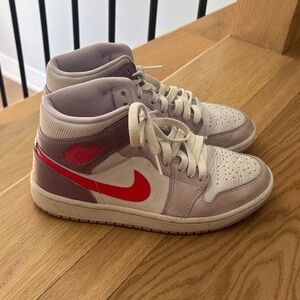 Nike Air Jordan Mid Sneakers with Red and White Highlights